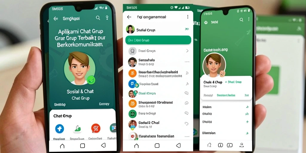 Tampilan antarmuka <strong>SM605</strong> yang modern dengan berbagai fitur Chat Grup.